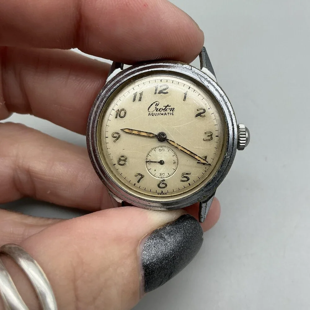 Vintage Croton Aquamatic Incabloc Mens Watch 31mm Cream Dial Automatic